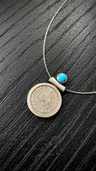 Handmade Coin Necklace with Turquoise Stone