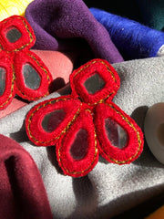 Handmade Embroidered Earrings With Red Thread and mirror