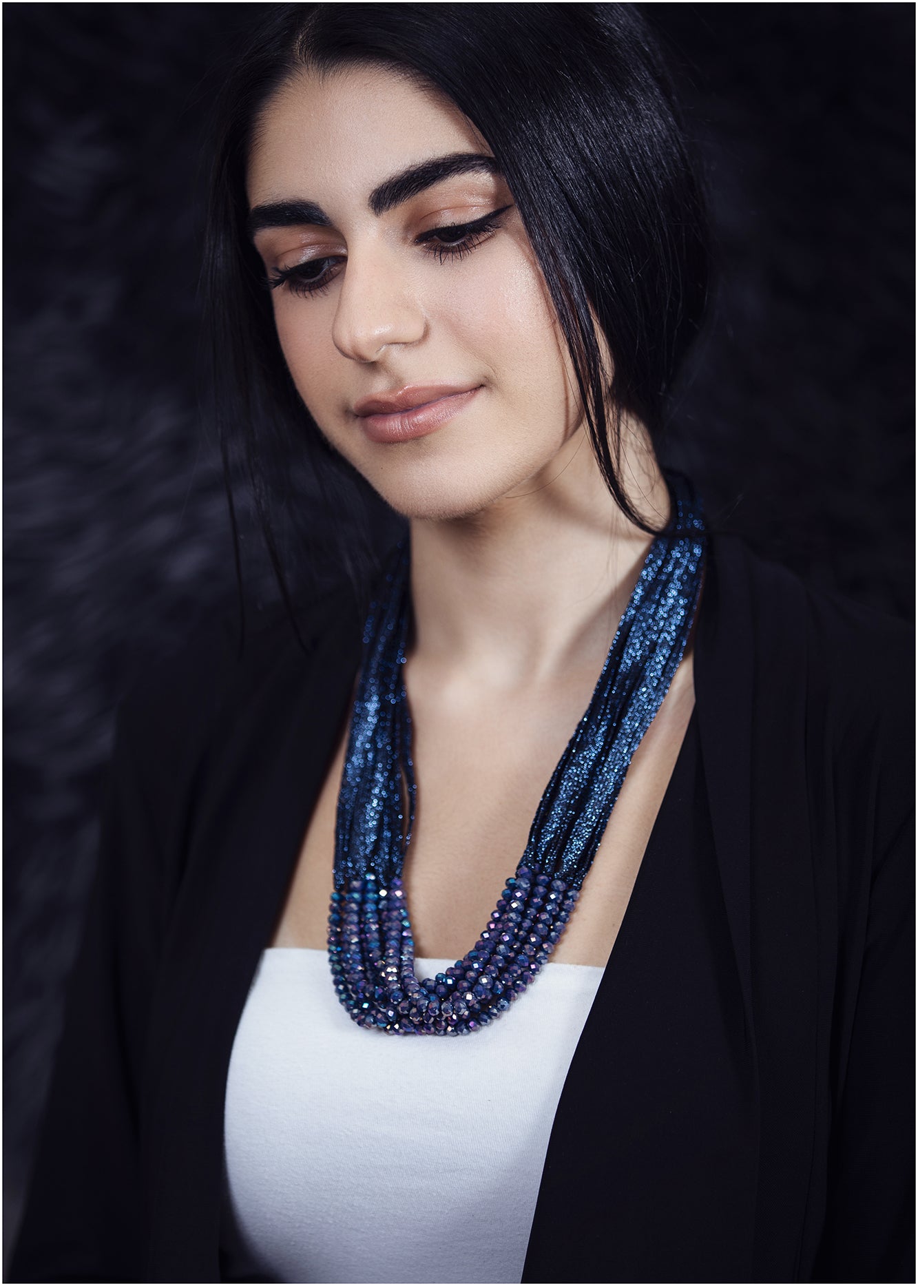 Blue stone long fashion necklace