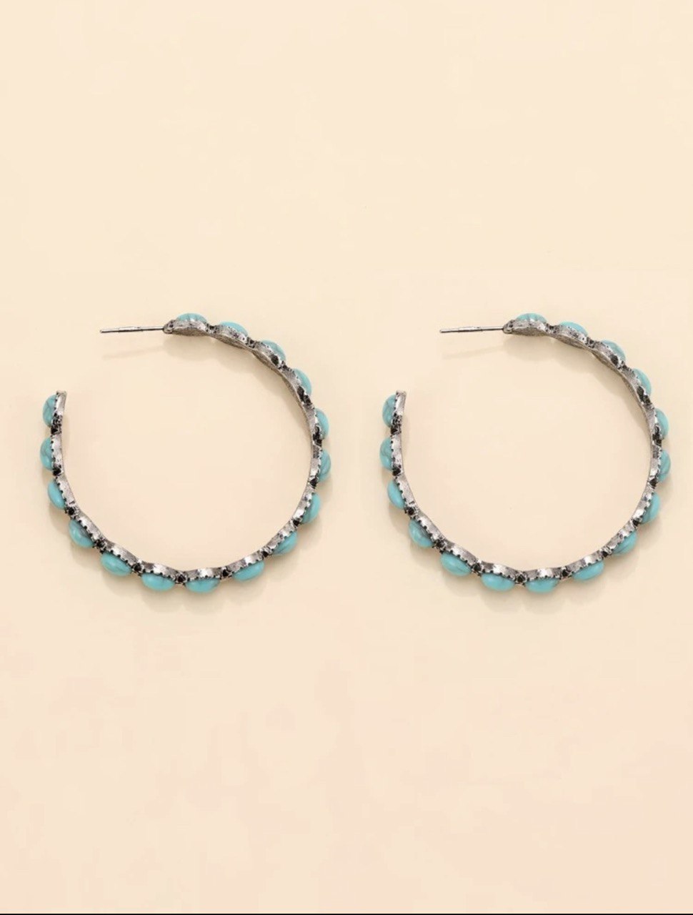 Turquoise Decor Hoop Earrings