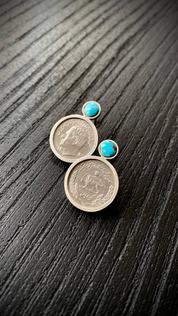 Handmade Silver 'coin' Earrings with Turquoise Stones