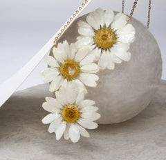 Natural dried flower covered with resin necklace, very light weight