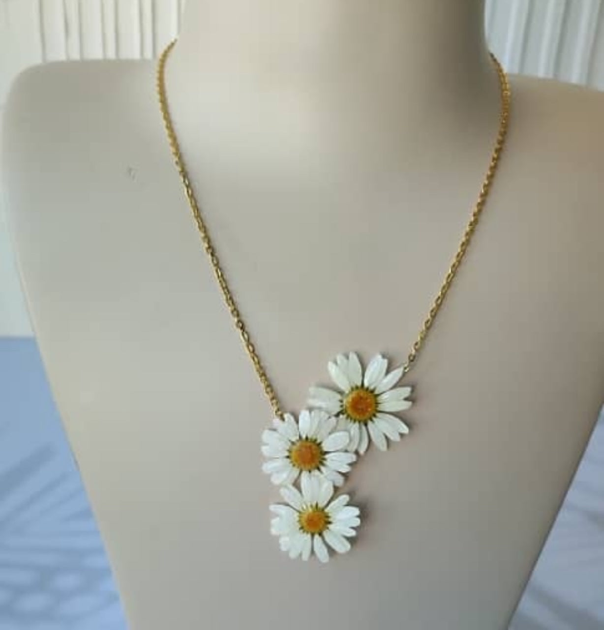 Natural dried flower covered with resin necklace, very light weight