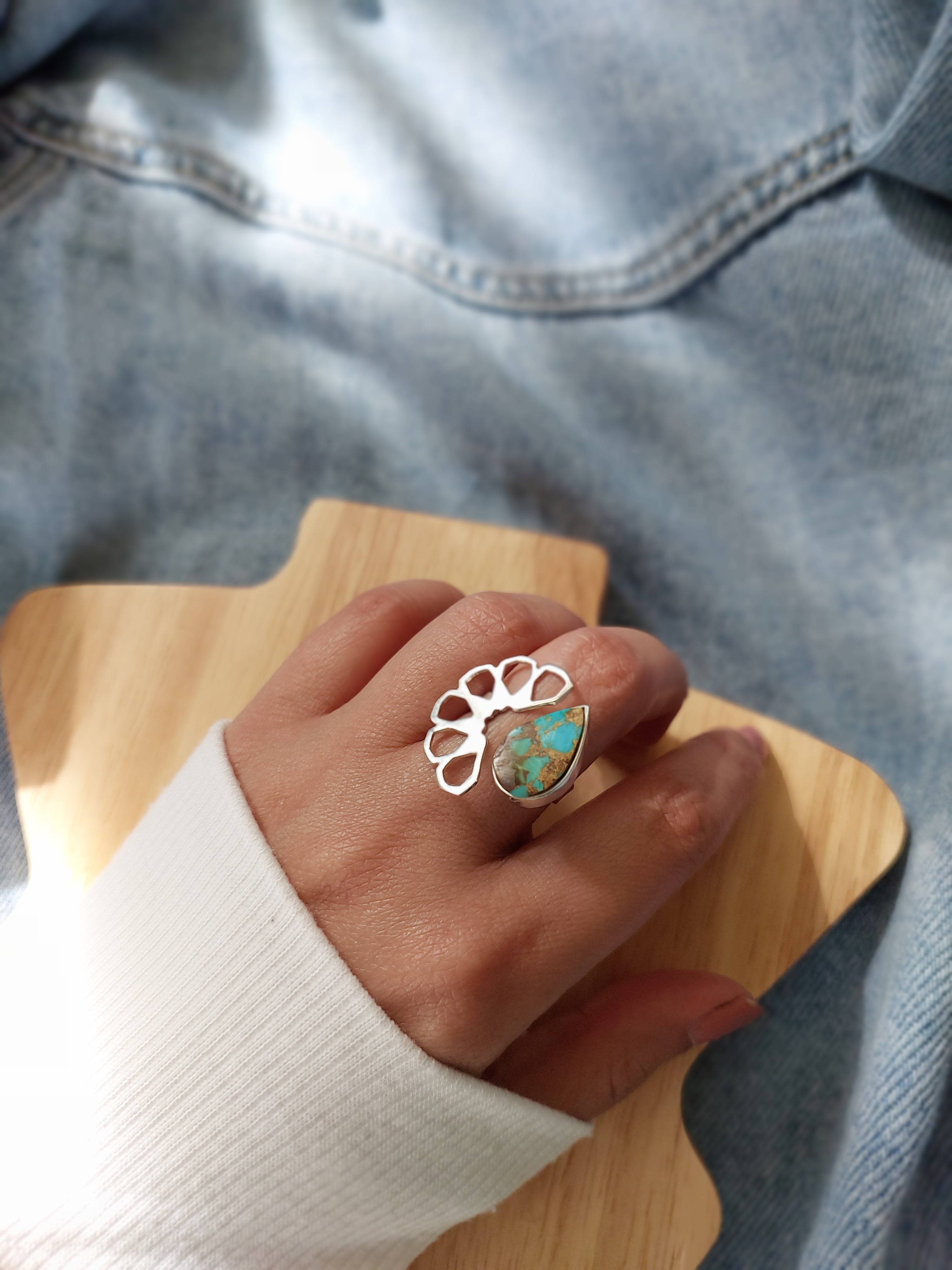 Handmade Silver Rings with Turquoise stone “Nim Shamseh”