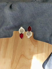 Handmade Silver Pomegranate Earrings with Synthetic Ruby Stone