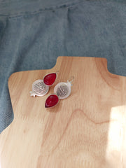 Handmade Silver Pomegranate Earrings with Synthetic Ruby Stone
