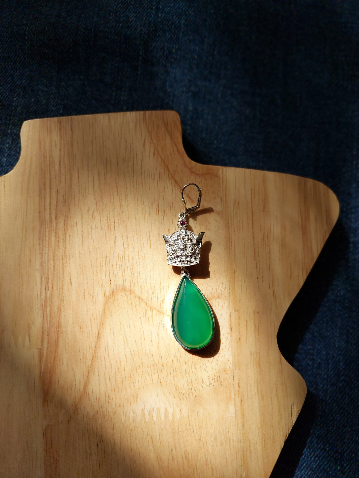 Handmade Silver Earring with big Agate stone "Crown"