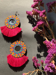 Handmade Embroidered Earrings With Natural Thread