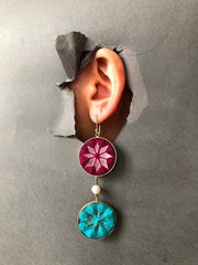 Handmade Circular mirror Earrings with Pearl