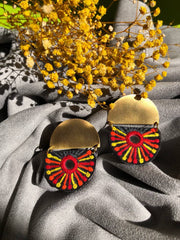 Handmade Embroidered Semi Circular Earrings With Multi color Thread