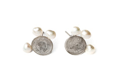 Silver Coin Set (Necklace & Earrings) with Baroque Pearls