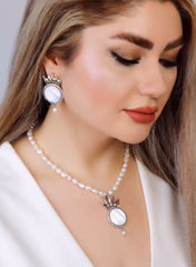 Handmade Silver Necklace with Pearl (Moon Crown)