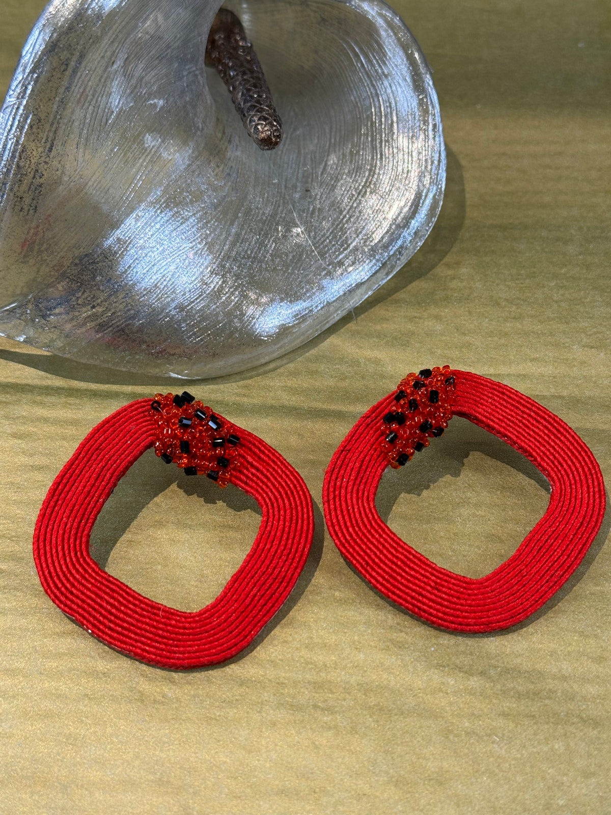Handmade Red Square Earrings