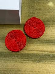 Handmade Simple Red Circle Earrings