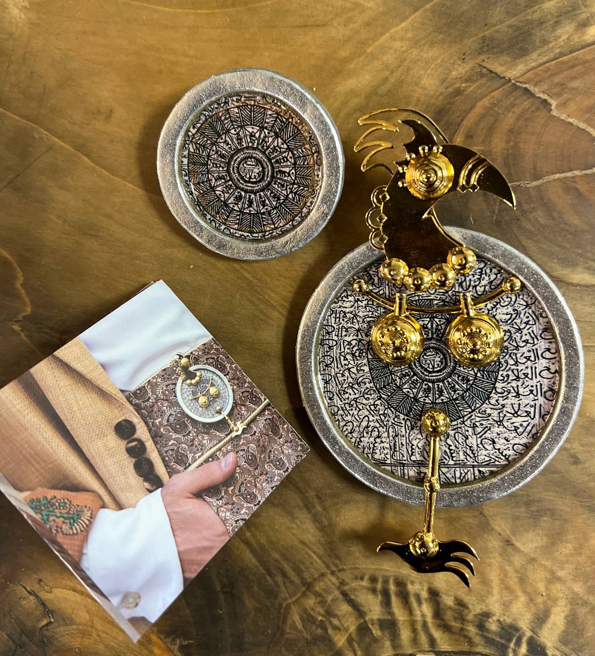 Papier- mache Bronze Gold plated Earrings”Simorgh Akam Telesm”