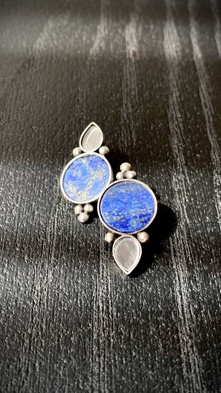 Handmade Earrings With Mirror and Blue Stone