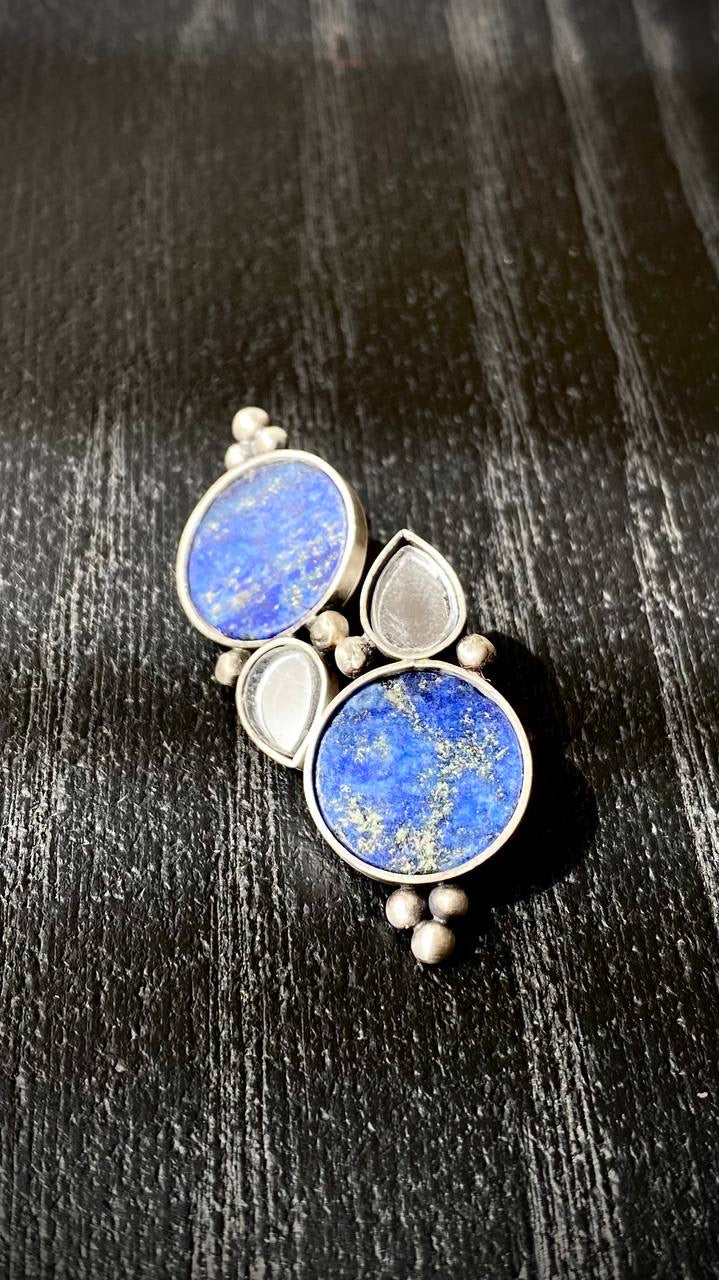 Handmade Earrings With Mirror and Blue Stone