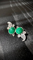 Handmade Earrings With Mirror and Green Stone