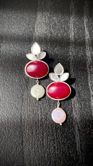 Handmade Earrings With Red stone and Pearl