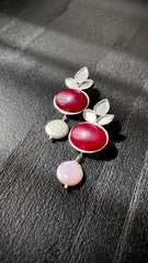 Handmade Earrings With Red stone and Pearl