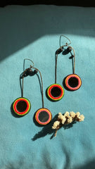 Handmade Embroidered Earrings With Mirror and Multi Color Thread