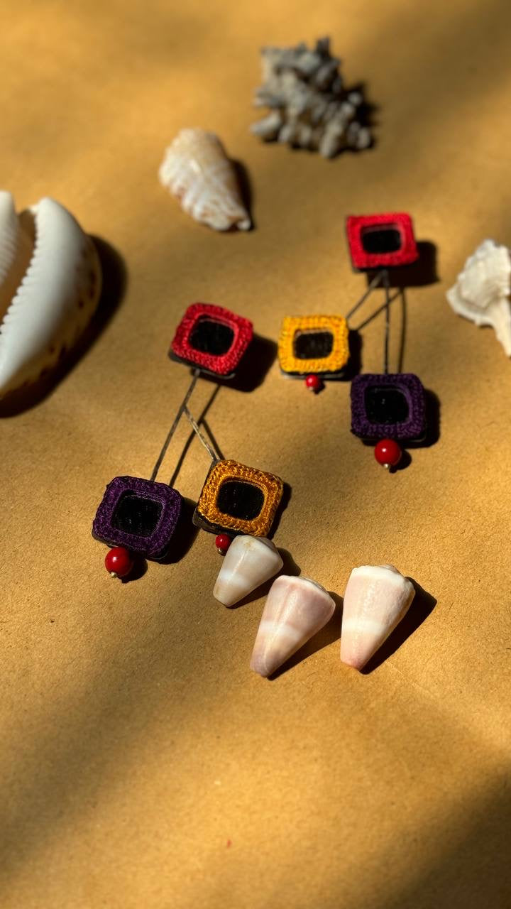 Handmade Embroidered Earrings With round Mirror and Multi Color Thread