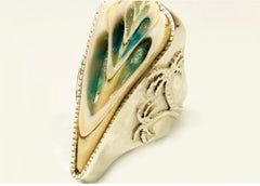Handmade Ring Silver with Shell, hand painted