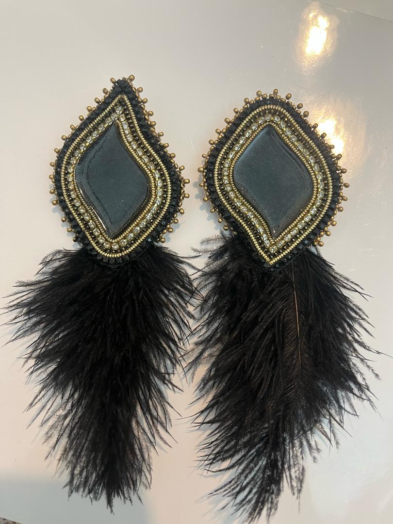 Handmade Gold and Black Earrings - Light Weight