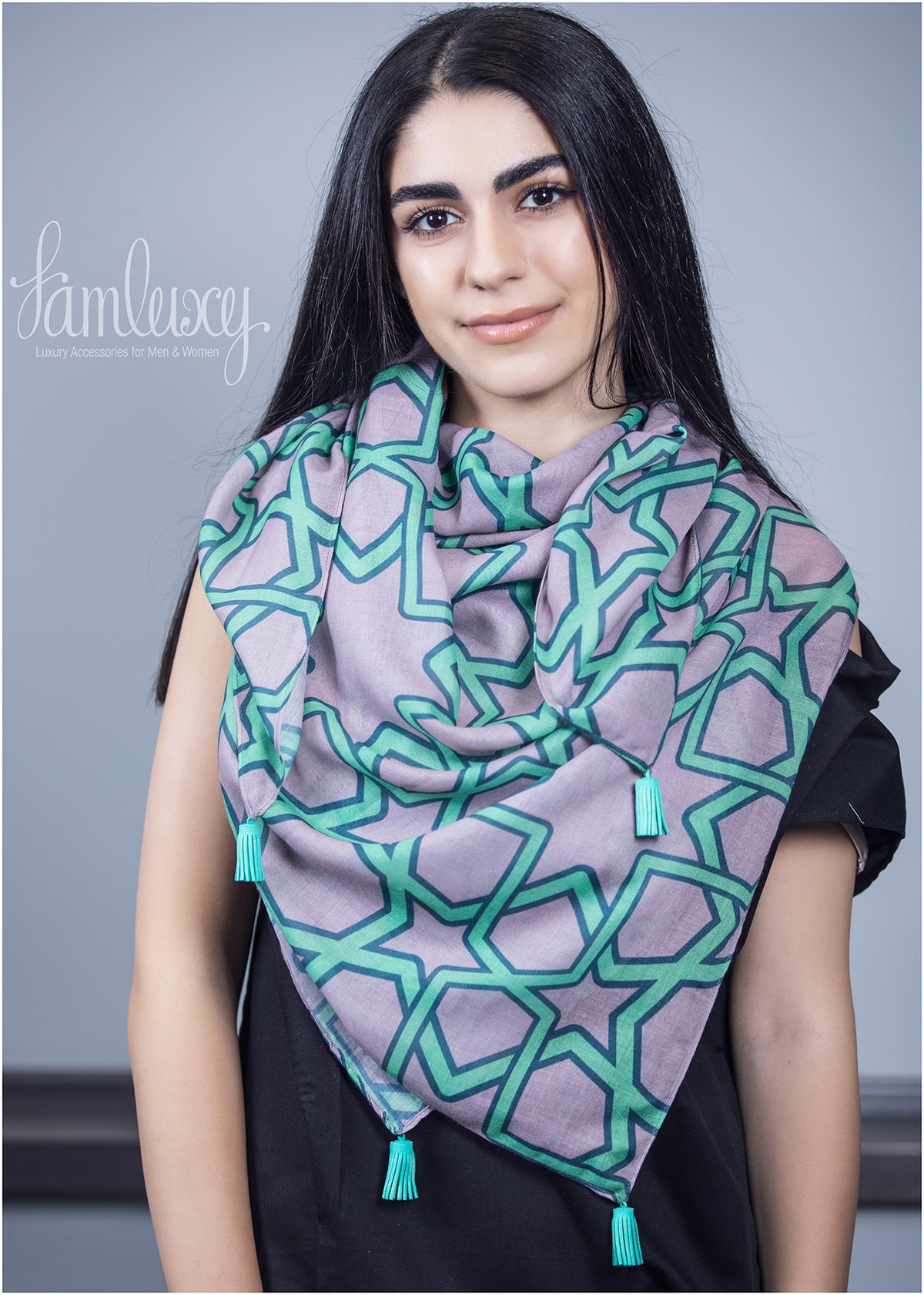 Special Designed Scarf (mix green , navy and grey colours)