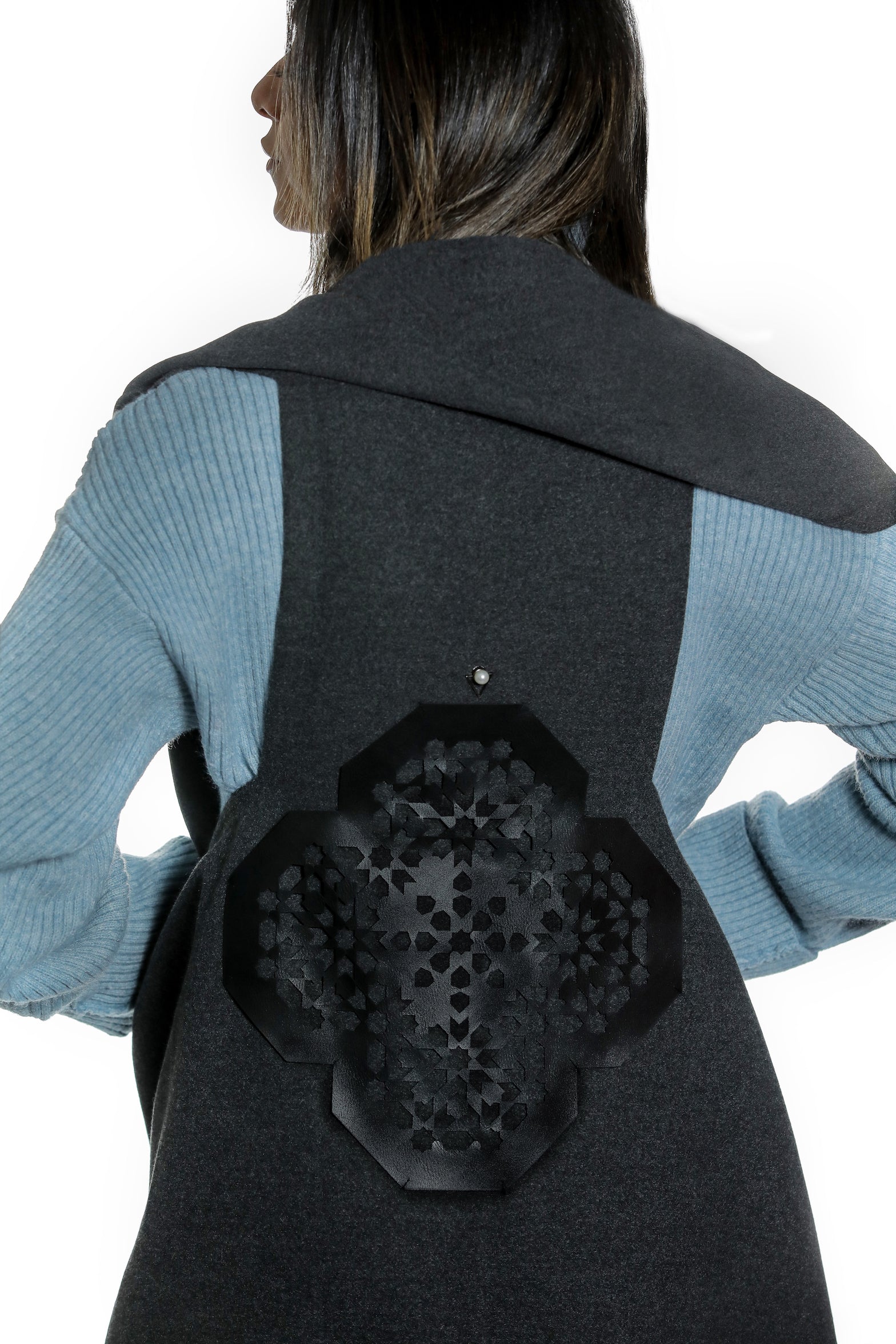 Gery Customize vest with Leather Laser Cut on back