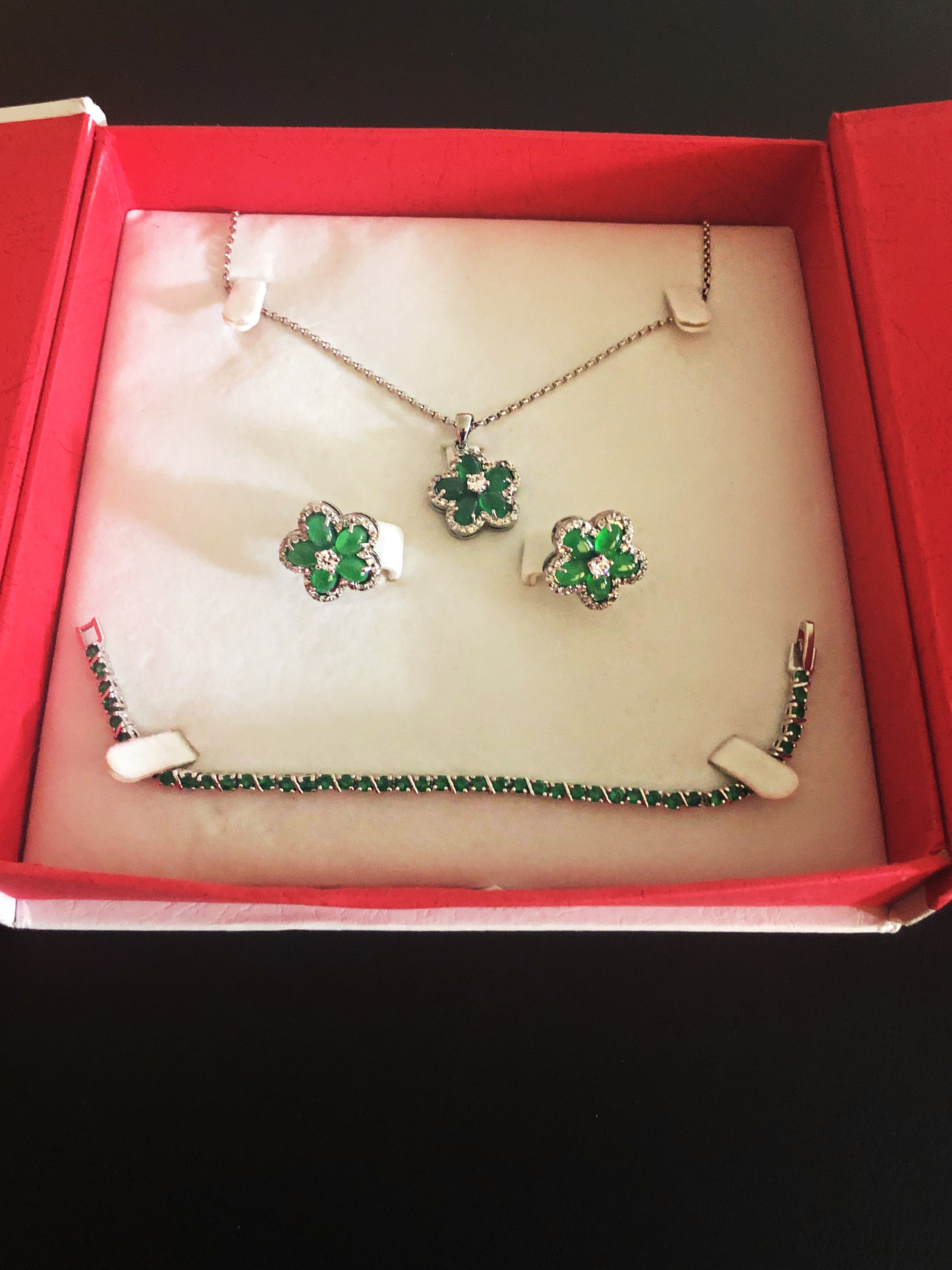 Emerald And Crystal Silver Set