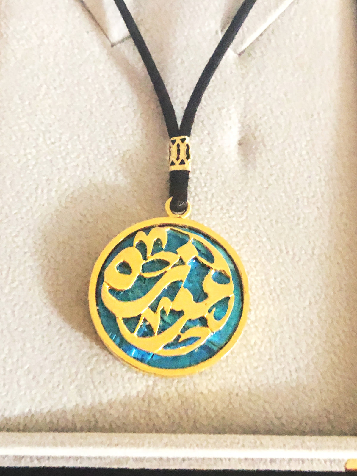 Short necklace , Blue Turkish stone with gold platted design