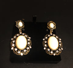 White stone with crystal on Gold Earring