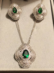 Zirconia Stone With Emerald Stone Set , Sterling Silver