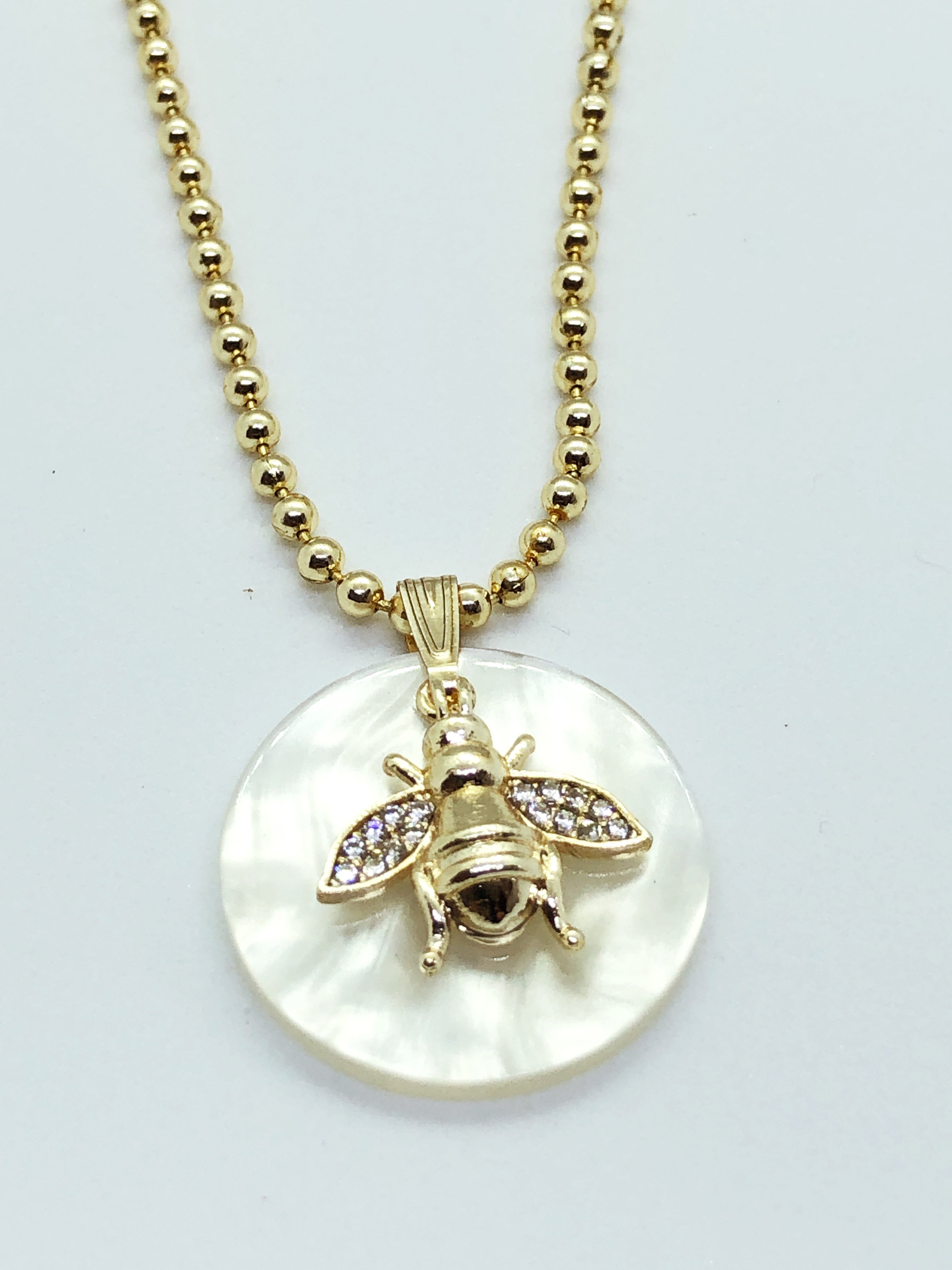 Long White Stone with Bee Necklace