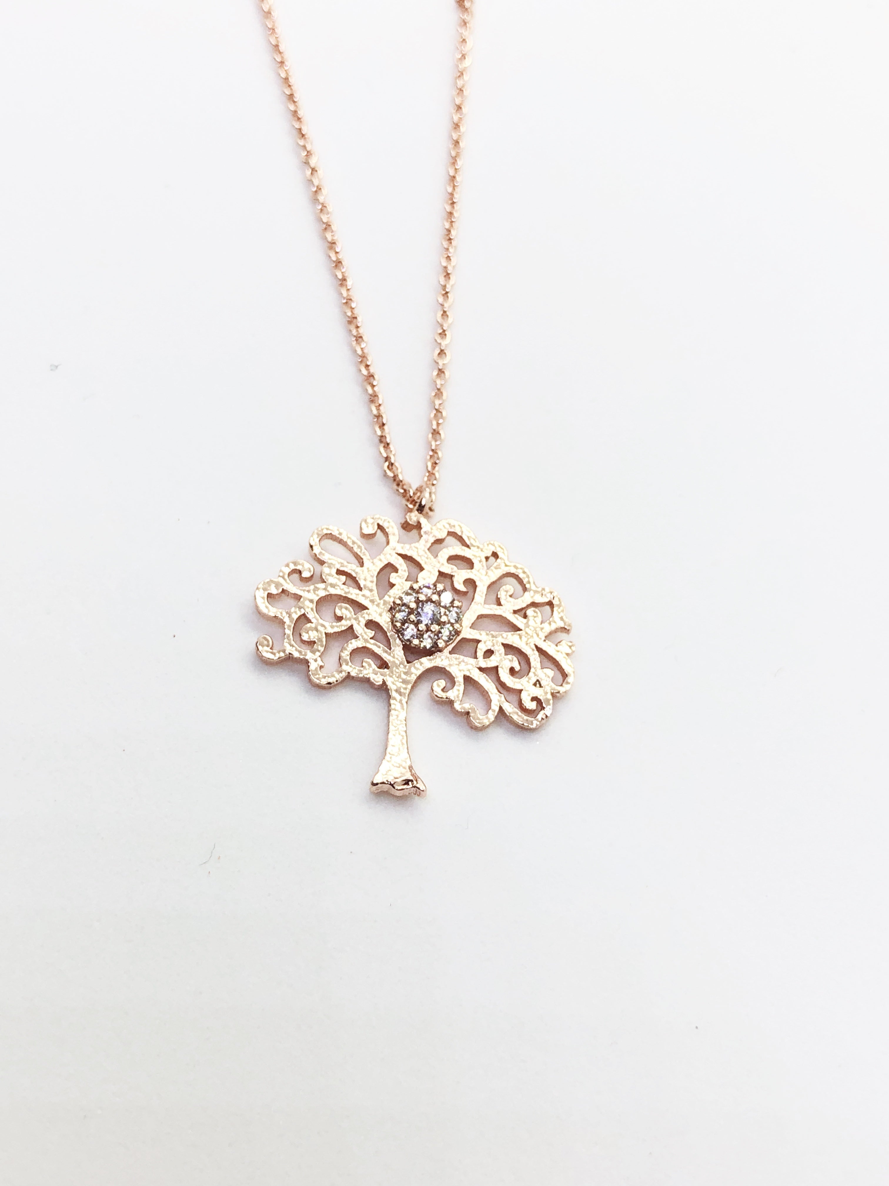 Rose Gold Tree with Stud Necklace