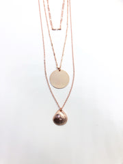 Rose Gold Long Necklace with Sea Shells & Circle