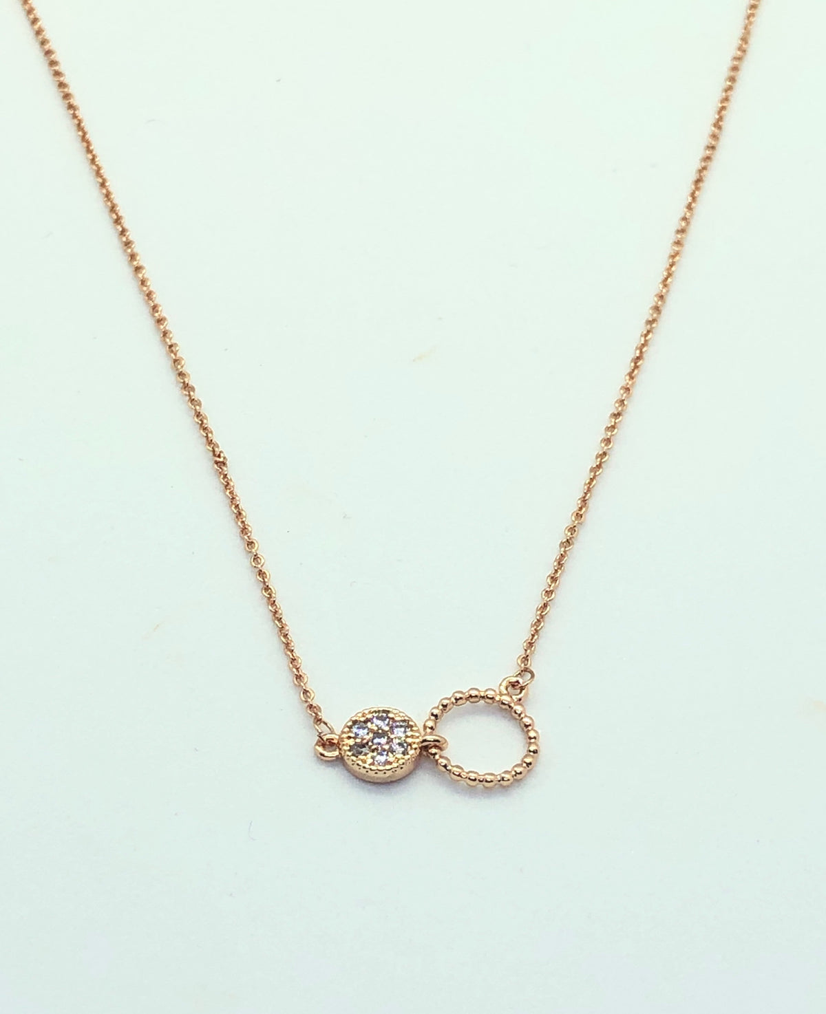 Rose Gold 2 Circle with Stud Necklace