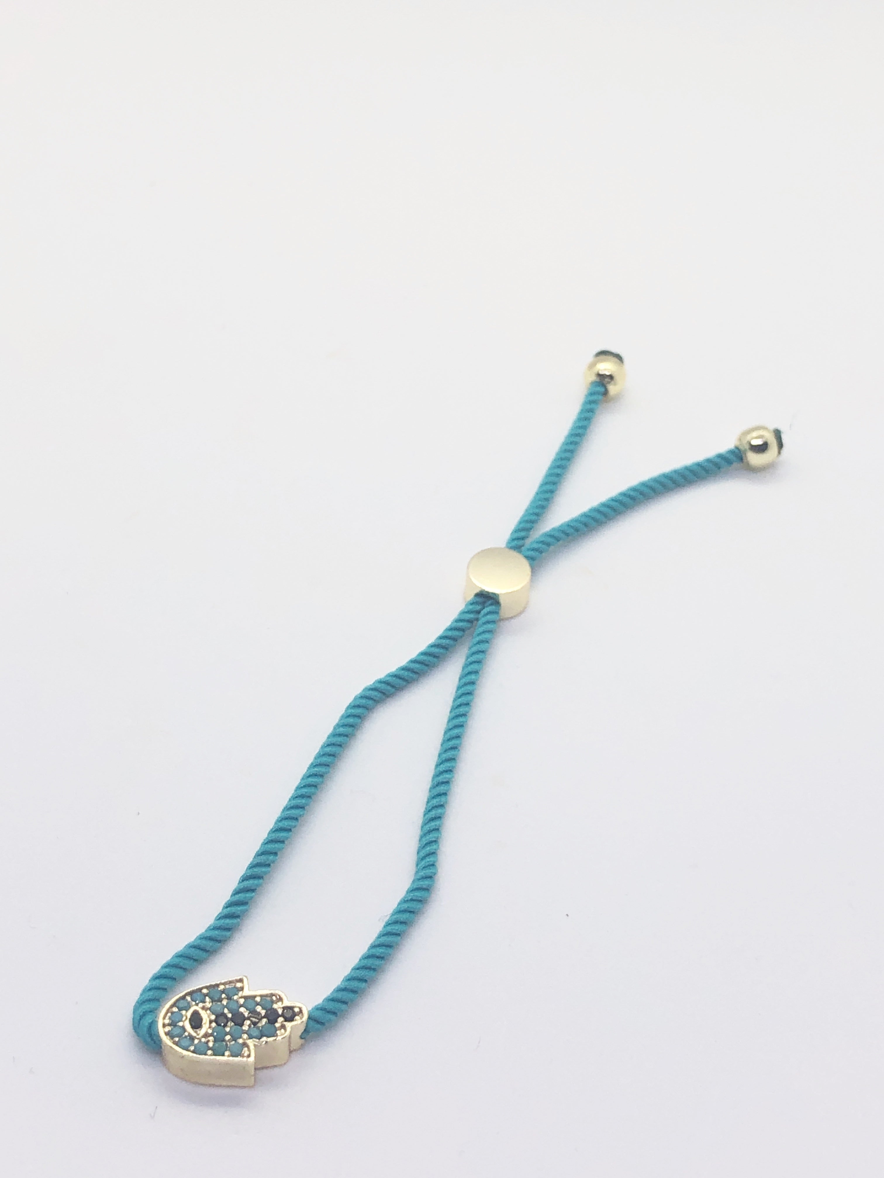 Gold Hamsa with Light Blue Band Bracelet