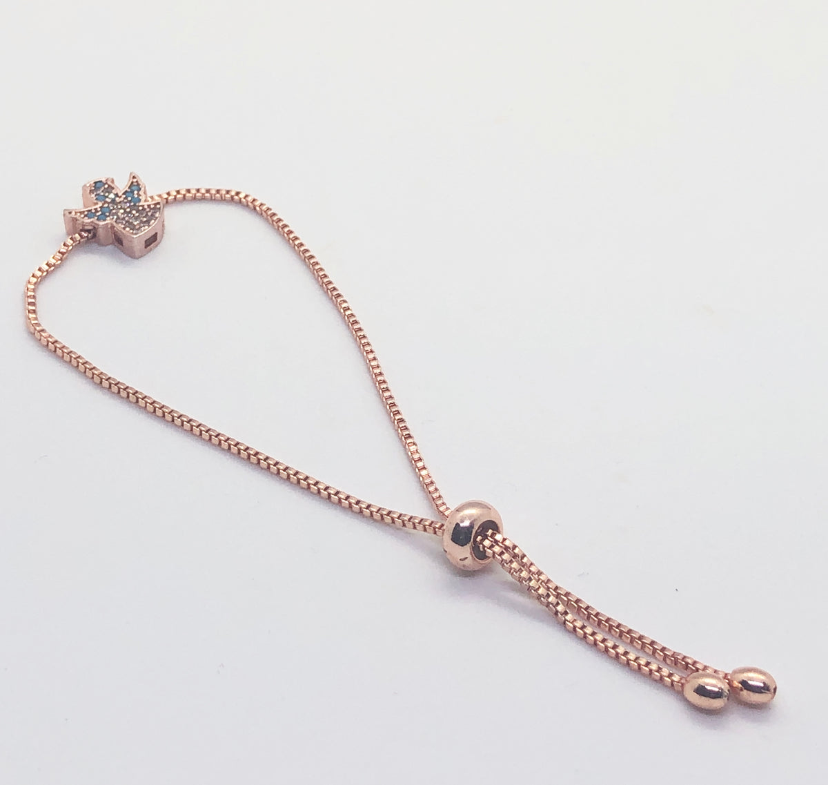 Rose Gold Fitted Angel Bracelet with Rainbow Studs