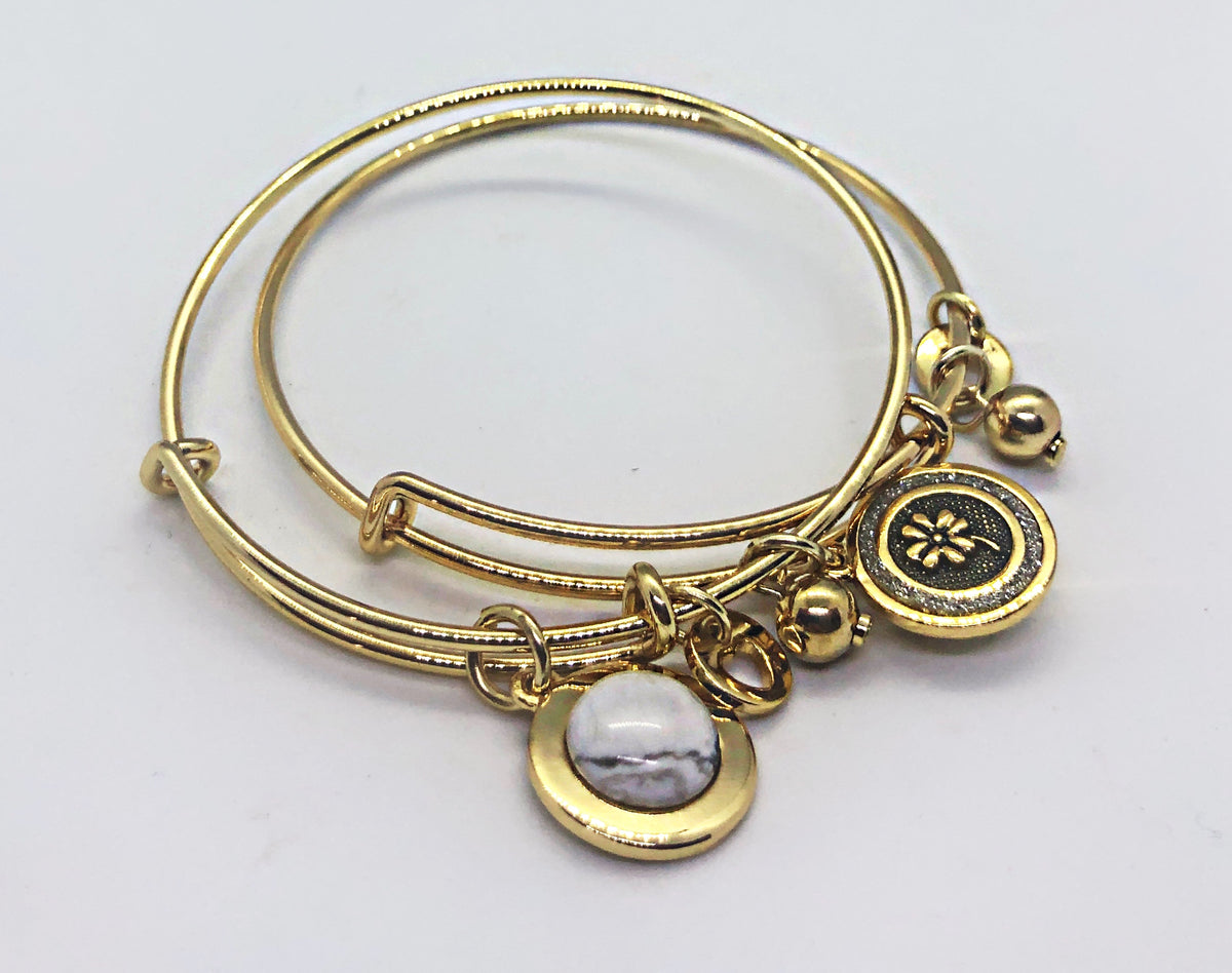 Gold double side bangle with white stone