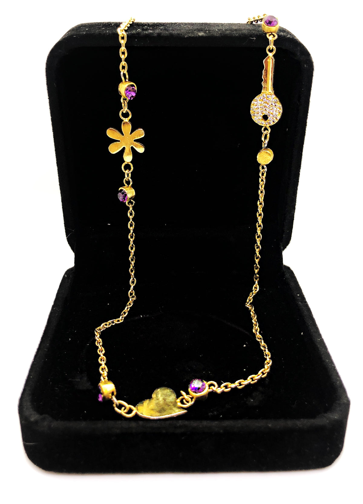 Gold short necklace with purple studs
