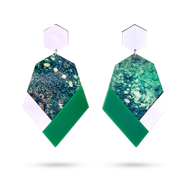 Hexagon Earrings Green