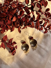 Silver Coin Earrings with pearls and Agate Stone