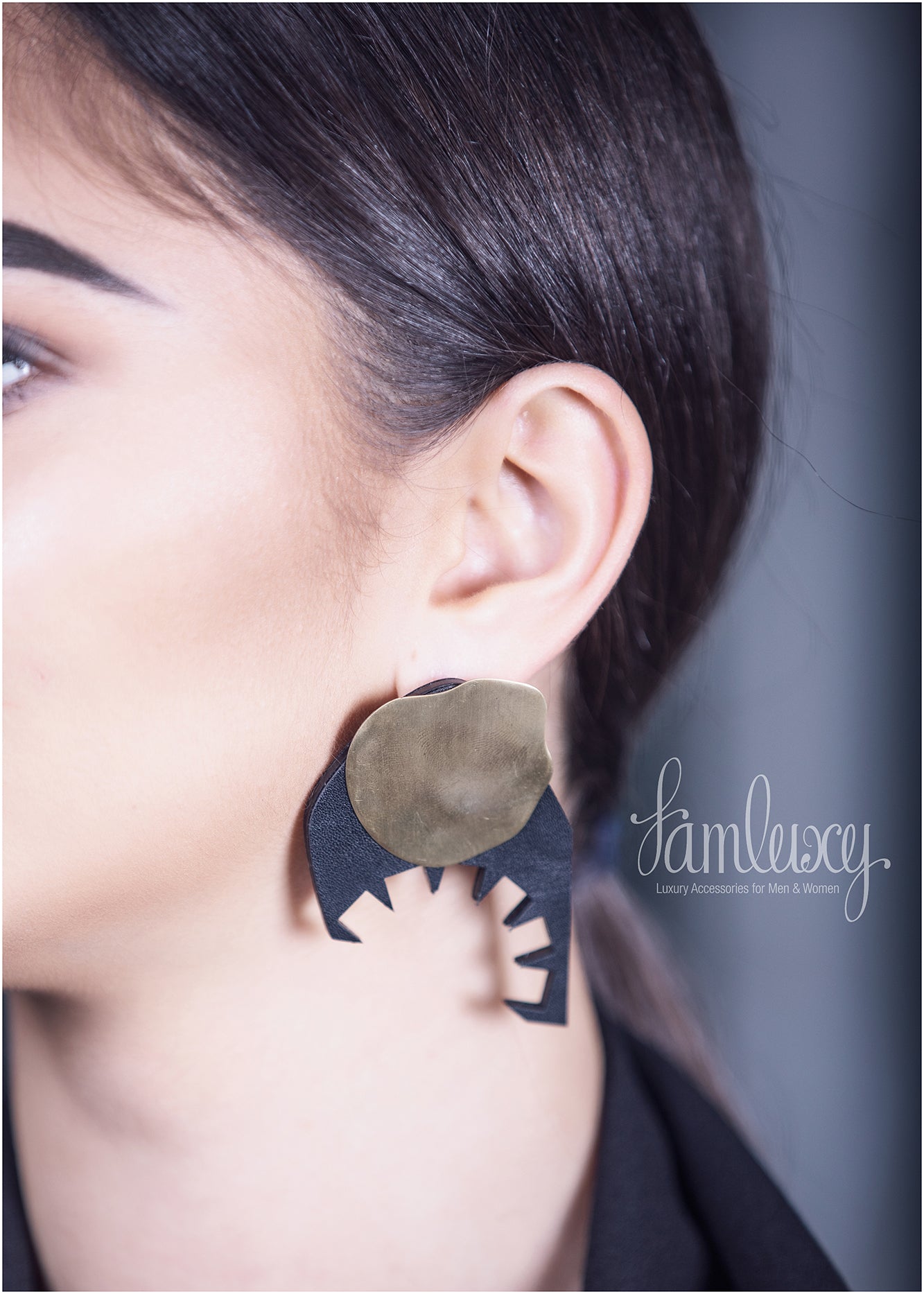 Handmade Gold Plated Leather Earring
