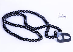 Handmade Natural Stone Long Necklace (Onyx) with silver calligraphy pendent