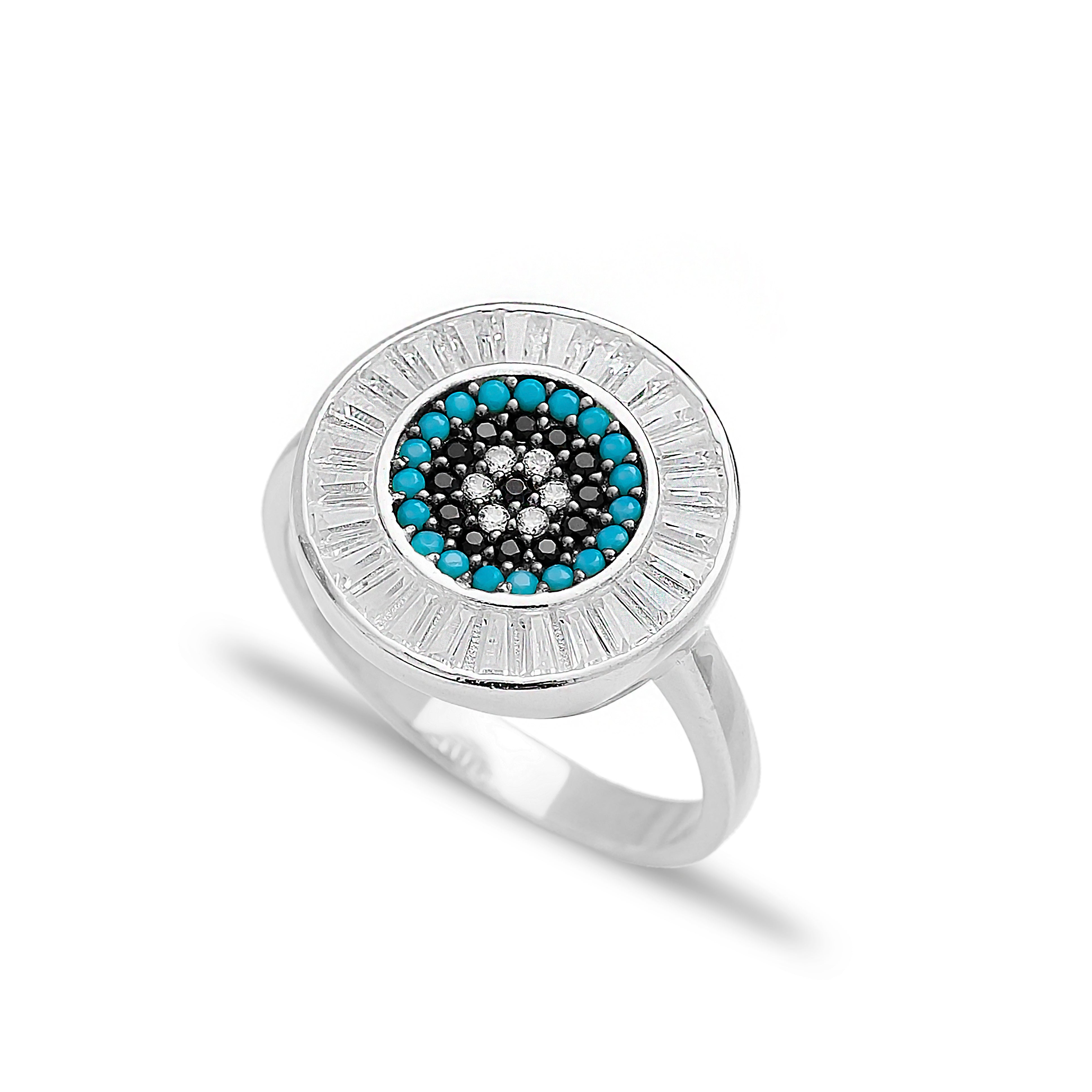 Baguette Evil Eye Ring Handcrafted 925 Sterling Silver Ring