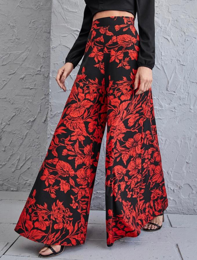 Wide Leg Floral Print Pants
