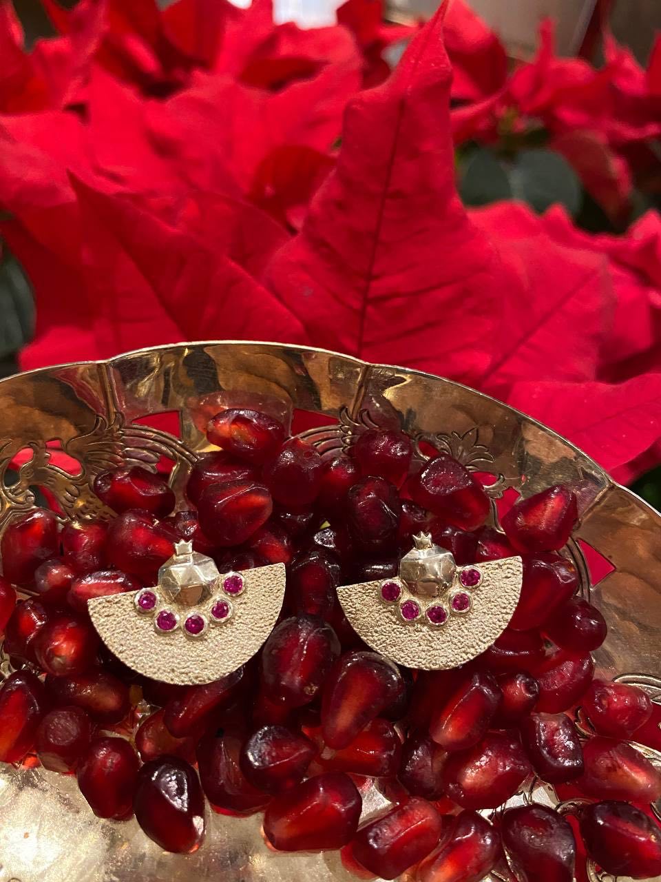 925 Silver pomegranate earrings with Ruby stones