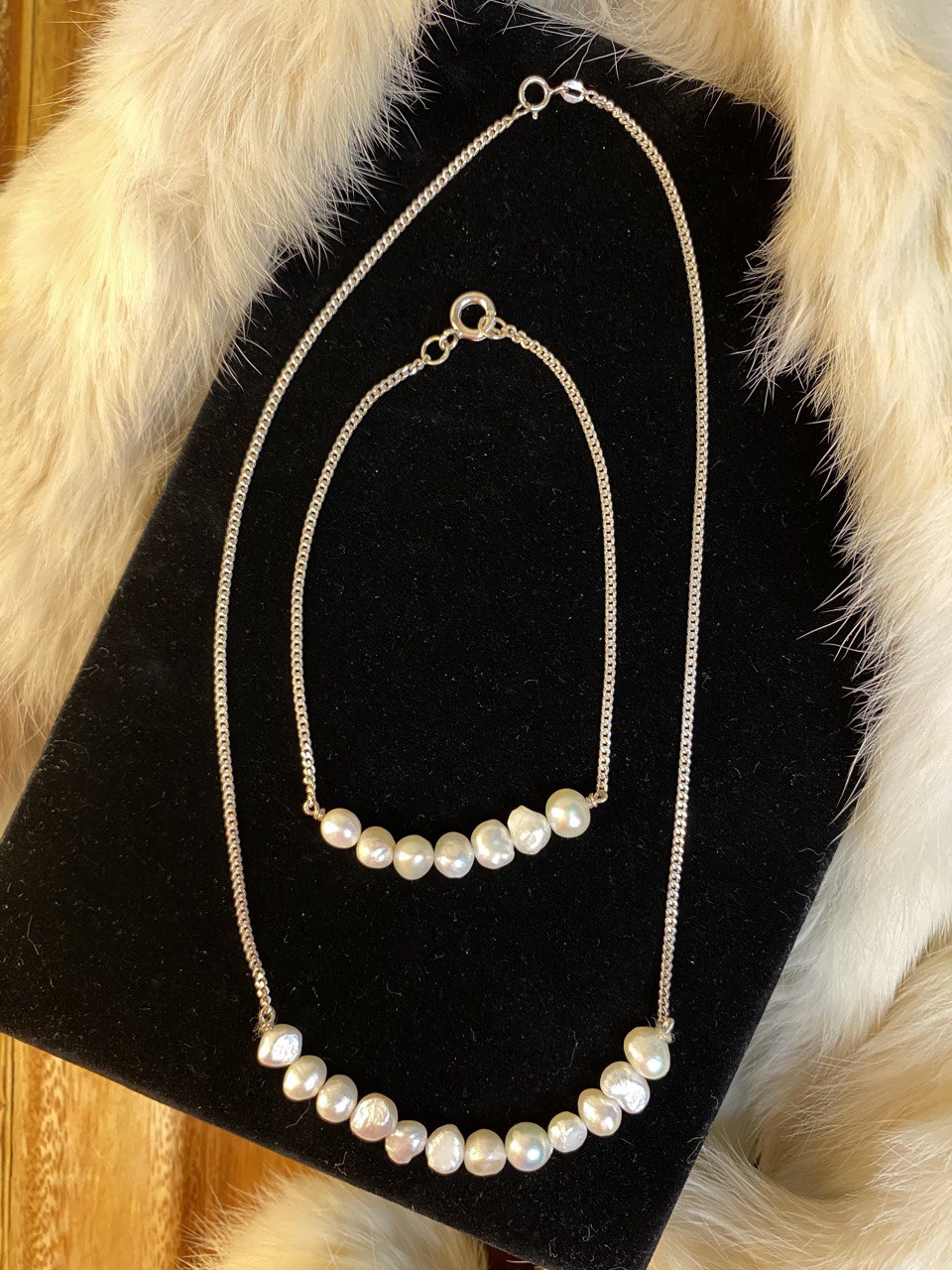 Pearl Silver Necklace & Anklet